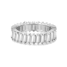 Men&#39;s Geometry Baguette Simulated Full Eternity Wedding Band 5mm 925 Silver Ring - £50.30 GBP