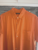 Tasso Elba Mens Silk Rayon Orange Textured Short Sleeve Button Down Shir... - £12.68 GBP