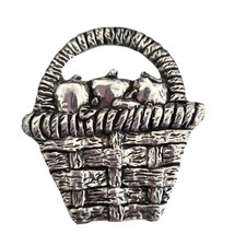 Sheridan Vintage Basket of Apples Silvertone Pin Brooch - £7.78 GBP