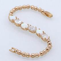 11CT White Fire Opal with Oval Brilliant Cut Bracelet in 14K Rose Gold Over - £141.18 GBP