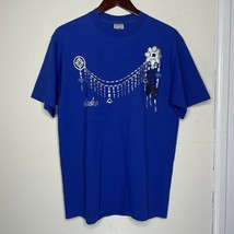 Vintage ALASKA Tribal Symbol Dream Weaver Native American Blue Shirt Large - £12.01 GBP