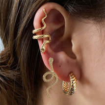 18K Gold-Plated Snake Three-Piece Stud Earring &amp; Ear Cuff Set - £10.26 GBP