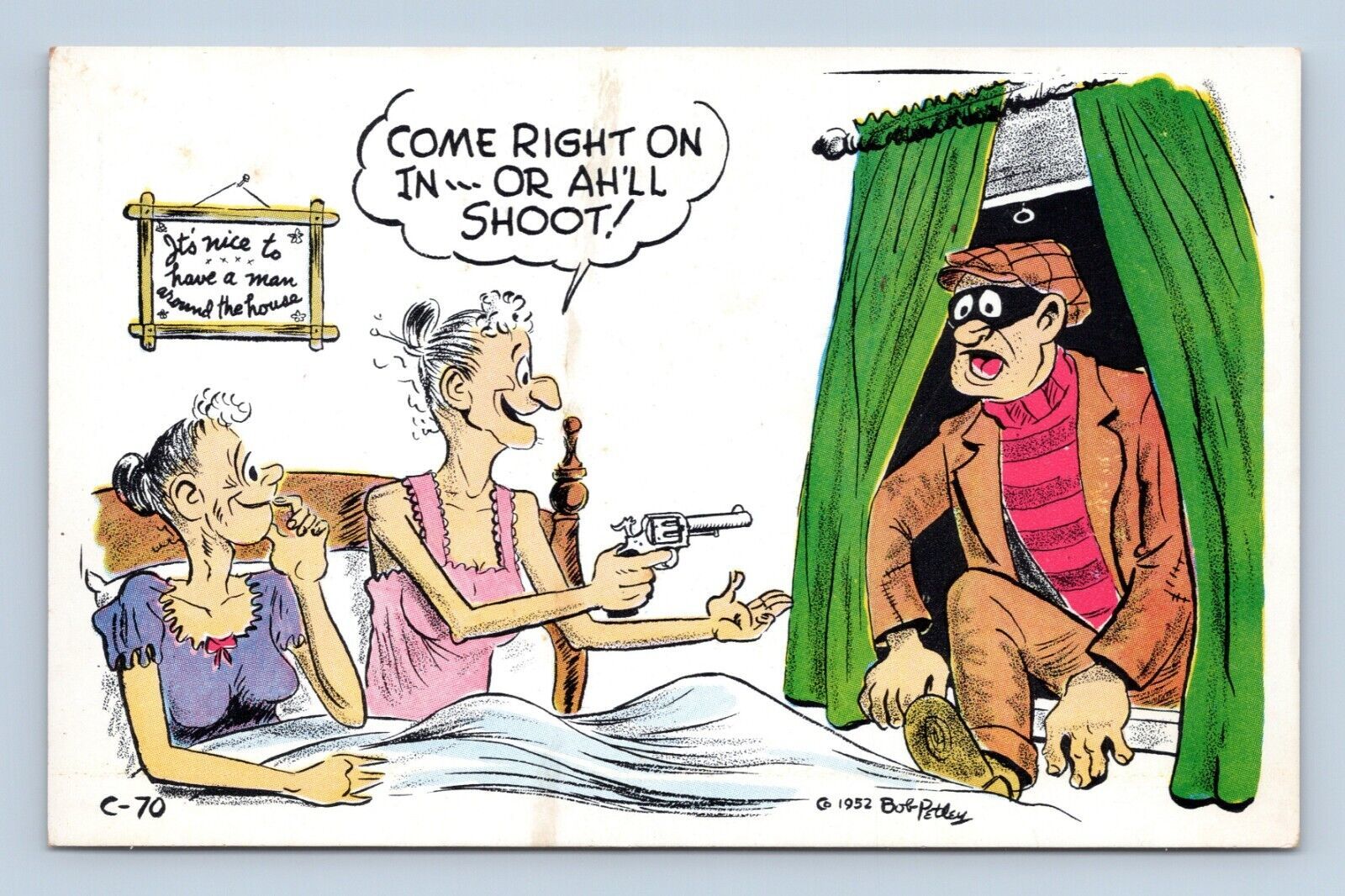 Primary image for Comic Old Maids Hold Burglar At Gunpoint UNP Bob Petley Chrome Postcard Q12