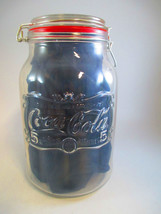 Coca-Cola Large Embossed Glass Storage Jar 3.9 Qt Wire Bail Close Rubber... - $11.88