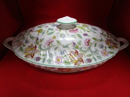 Haddon Hall Minton England oval vegetable bowl with cover 15 x 13 x 8&quot; - £112.77 GBP