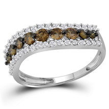 10k White Gold Womens Round Brown Color Enhanced Diamond Contoured Band 3/4 - £252.85 GBP