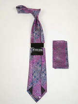 Men's Stacy Adams Necktie and Hankie Set Fancy Design Silky Look SAT20 Pink image 2