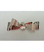 Vintage Costume Jewelry, Silver Tone Bow Brooch, Single Rhienstone, PIN194 - €8,41 EUR