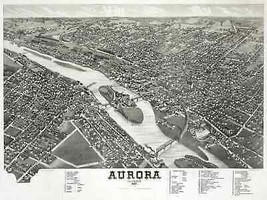 2784.Aurora Illinois 1882 Aerial View Map POSTER.Home School Office Decoration. - £13.06 GBP+