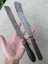 large Butcher Knife lot x2 Vintage Carbon Steel PRIMITIVE wood ONTARIO K... - $59.99