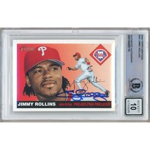Jimmy Rollins Phillies Autograph 2004 Topps Heritage #341 BAS BGS Auto 10 Slab - £101.86 GBP