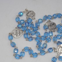 Blue Glass Beaded Chain Rosary Necklace Brass Cross Pendant Sao Paulo Italy - $24.74