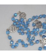 Blue Glass Beaded Chain Rosary Necklace Brass Cross Pendant Sao Paulo Italy - £19.34 GBP