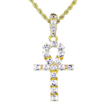 Icy Ankh Cz Pendant 14k Gold Plated 20&quot; Rope Chain Hip Hop Unisex Necklace - £7.56 GBP