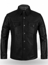 Black Leather Trucker Shirt Jacket for Men Casual Size S M L XL XXL Cust... - $141.97