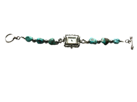 Sterling Turquoise Beaded Geneva Ladies Wristwatch Battery Just Replaced - $60.58