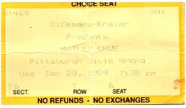 Vintage Mötley Crüe Ticket Stub Décembre 20 1989 Civic Arena Pittsburgh ... - £21.75 GBP