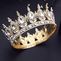 Gold round crown | Silver White Crystal Crown | Bride Wedding Hair Crown  - £31.37 GBP
