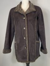LL Bean Womens Jacket Faux Suede Coat Sherpa Lined Brown Size M - £18.64 GBP
