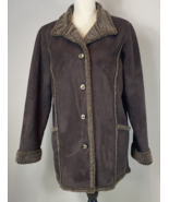 LL Bean Womens Jacket Faux Suede Coat Sherpa Lined Brown Size M - £18.47 GBP