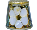 Mother of Pearl Abalone Shell White Flower Souvenir Thimble Metal - $15.44