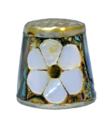 Mother of Pearl Abalone Shell White Flower Souvenir Thimble Metal - £12.14 GBP