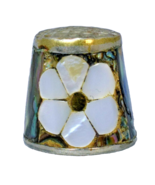 Mother of Pearl Abalone Shell White Flower Souvenir Thimble Metal - $15.44