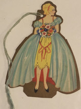 vintage Tally Card Woman In Blue Dress Dancing Box2 - £10.11 GBP