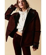 New Free People Cassidy Cozy Jacket SUEDE SHERPA $698 XS Burgundy &amp; Black  - £210.97 GBP