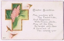 Easter Postcard Easter Sunshine Birds Swallows Cross Flowers Made in USA - $2.16
