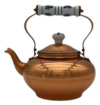 VTG Tayee Copper Tea Pot Kettle Ceramic Delft Blue Handle Lid Knob Taiwan - £19.06 GBP