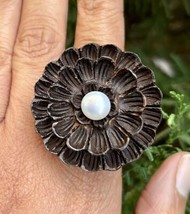 Bague faite à la main en bois de kadamb + perles sculptées fleurs, taille... - $23.44