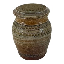 Art Pottery Stoneware 5.75&quot; Storage Jar w/Lid Handmade 1982 Earth Tones Textured - £20.01 GBP