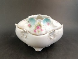RS Prussia Antique White Hand-Painted Pink Eggshell Porcelain Hair Reciever Dish - £30.93 GBP