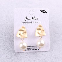 LUBOV Big Imitation Pearl Pendant Earrings Geometric Gold Color Metal Earrings P - £6.49 GBP