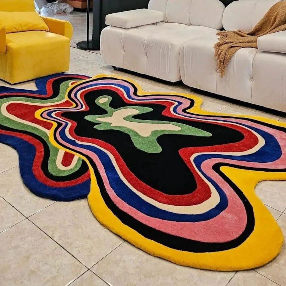Irregular Frank Shaped Rug HandTufted Modern 5.0x8.0 100%WoolAreaRugs Fo... - $460.00