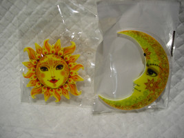 Moon &amp; Sun Large Flat Acrylic Pins Brooch Jewelry Celestial Wiccan Tarot... - £11.60 GBP