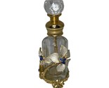 Vintage Empty Glass Perfume Bottle Floral Flower Rhinestones Design Meta... - $33.66