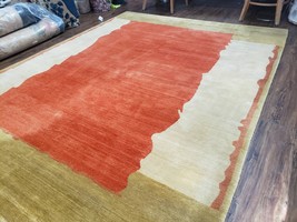 7x9 Handmade Rug Modern Rug Tibetan Rug Wool Rug Fine Top Quality Red Gold Ivory - £1,061.37 GBP