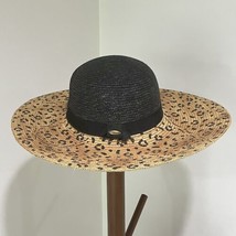 Liz Claiborne Floppy Brim Straw Sun Hat Black &amp; Cheetah Print - $39.55