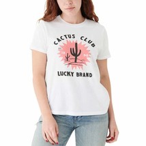 Lucky Brand Top Large Womens Cactus Club White Pink Graphic T Shirt Tee - $25.43