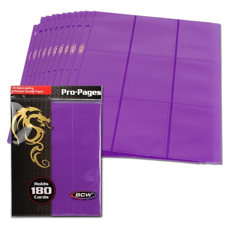 20 BCW Standard Card Sized 18-Pocket Side Loading Royal Purple Pro Binder Pages