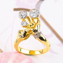 Fashion Two Tone Snake Attack Hand Ring Creative Gold Plated White Stone Rings F - £7.51 GBP