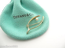 Tiffany &amp; Co 14K Yellow Gold Pearl Pin Brooch Wishbone Wish Bone Love Gift Lucky - £601.18 GBP
