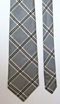 Van Gils Tie Black &amp; Cream Plaid EUC Classic Length 3.75&quot; W 100% Silk Off White - £11.99 GBP