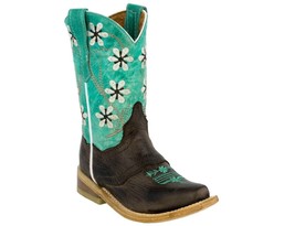 Girls Teal Cowboy Boots Floral Embroidered Westenr Cowgirl Snip Toe Toddler - $52.24