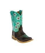 Girls Teal Cowboy Boots Floral Embroidered Westenr Cowgirl Snip Toe Toddler - £41.52 GBP