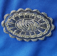 Vintage Art Deco STERLING SILVER 925 Diamond Cut Marcasite ORIGINAL Pin Brooch - $311.36