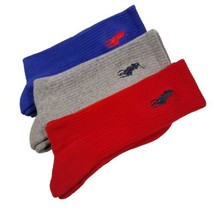 Polo Ralph Lauren Men&#39;s Classic Sport Socks 3 Pairs Red Blue Gray Size 10-13 - £17.22 GBP