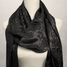 Long Black with Floral Black pattern Scarf Fringe Beaded by Echo New image 2